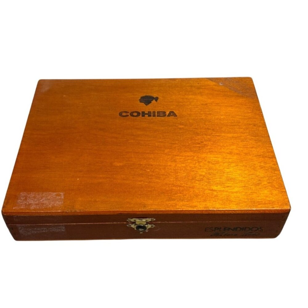 Cohiba Esplendidos Wooden Cigar Box Hinged Lid Metal Clasp Closure 10 x 8 x 2"